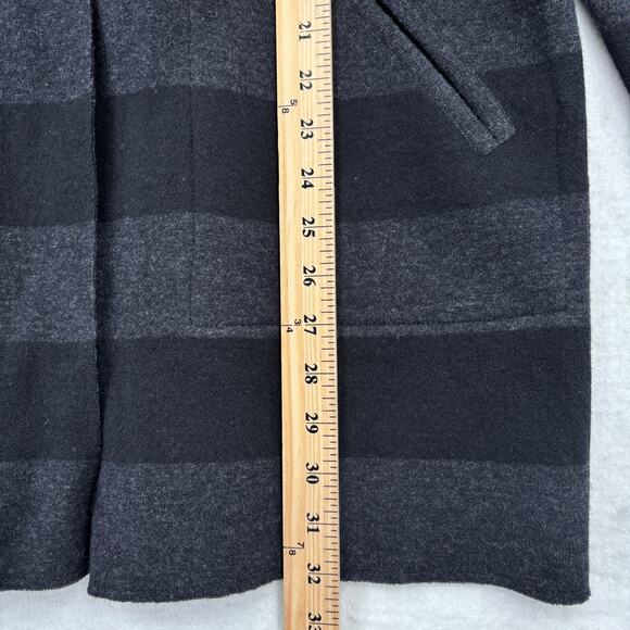 Eileen Fisher Jacket XS Black Gray Stripe Merino Wool Reversible Hooded Snaps - Picture 10 of 11